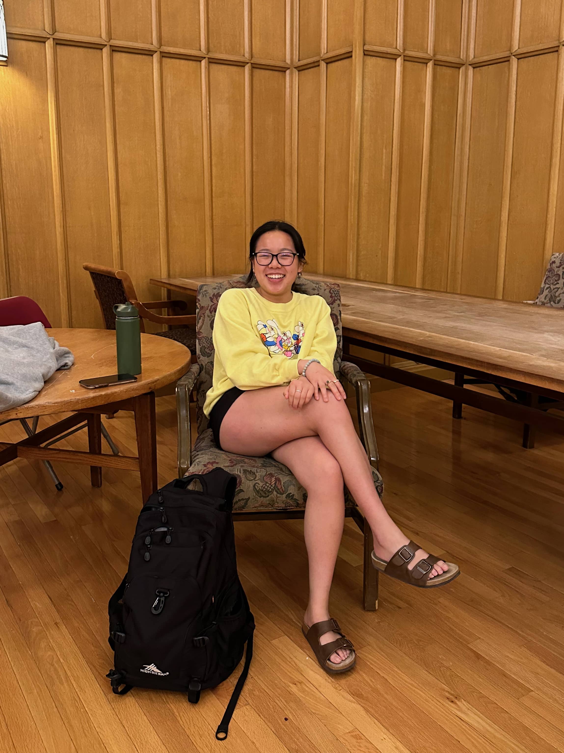 Grace Chen wearing birkenstocks